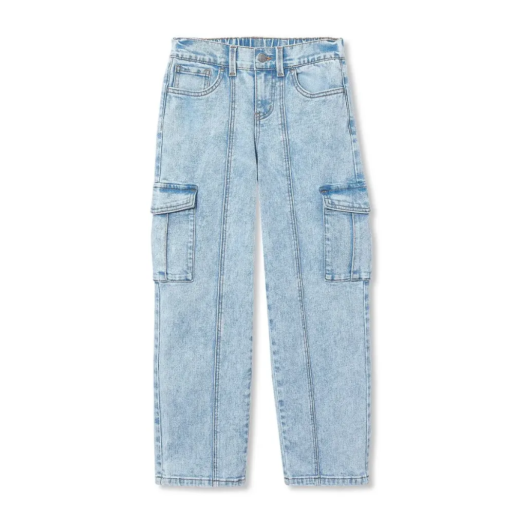 Lands' End Kids Denim Cargo Wide Leg Jeans - Large